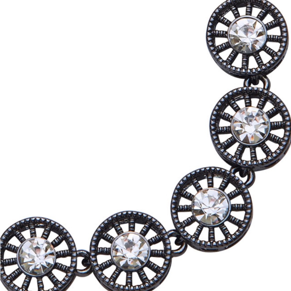 NWT 🖤 HEMATITE 🖤 FOCUS FILIGREE DISK WITH BEAUTIFUL CLEAR STONES BRACELET - Picture 3 of 9